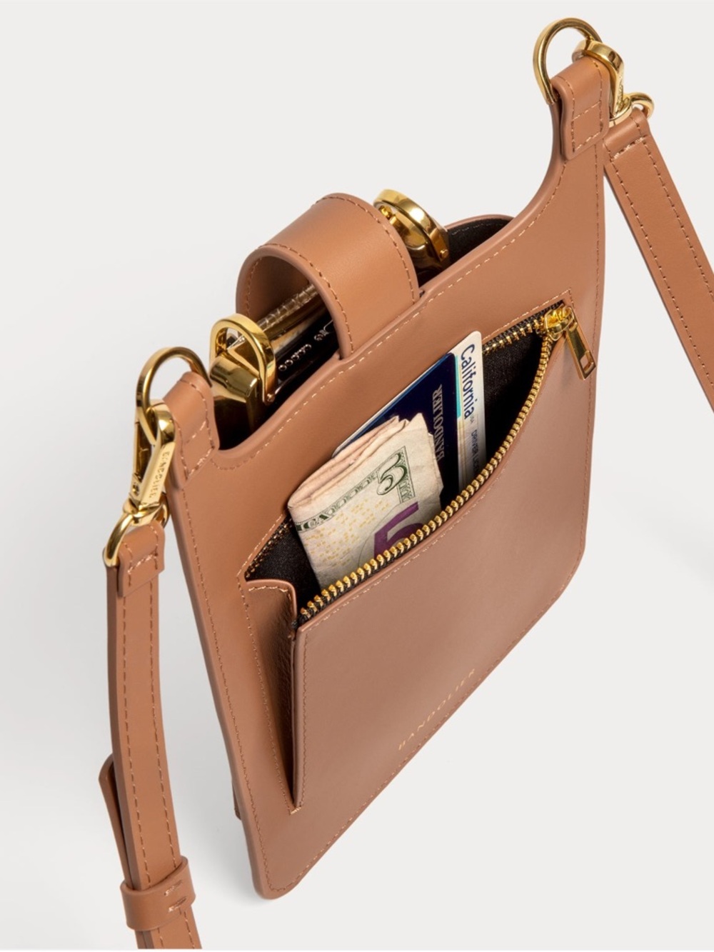 Bandolier Parker Phone Crossbody Bag in Fawn and Gold - Picture 2 of 12